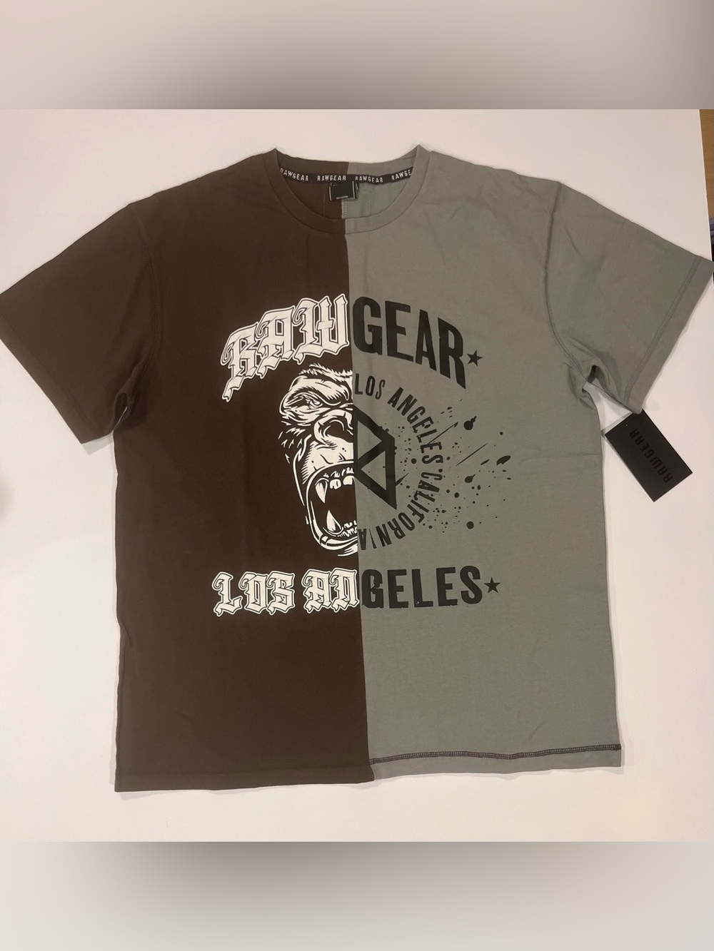 NWT Men’s Rawgear Split-Panel Graphic Tee - Brown & Gray